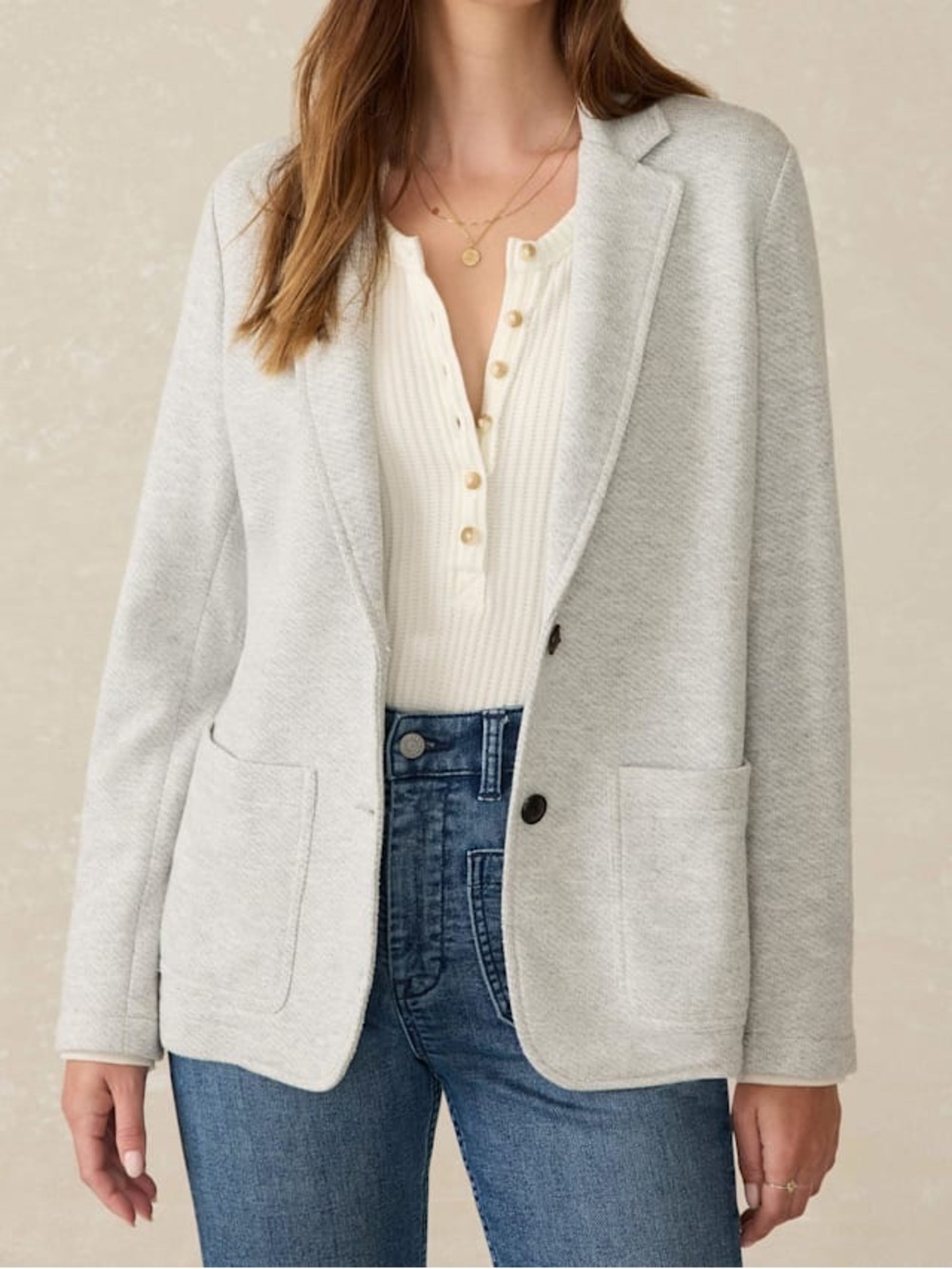 Faherty Inlet Womens Beige Knit Organic Cotton Blazer Size Medium